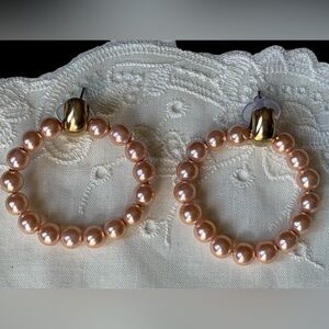 Peach Faux Pearl & Gold Plated Hoop Earrings Fashion Jewelry Woman’s Earrings